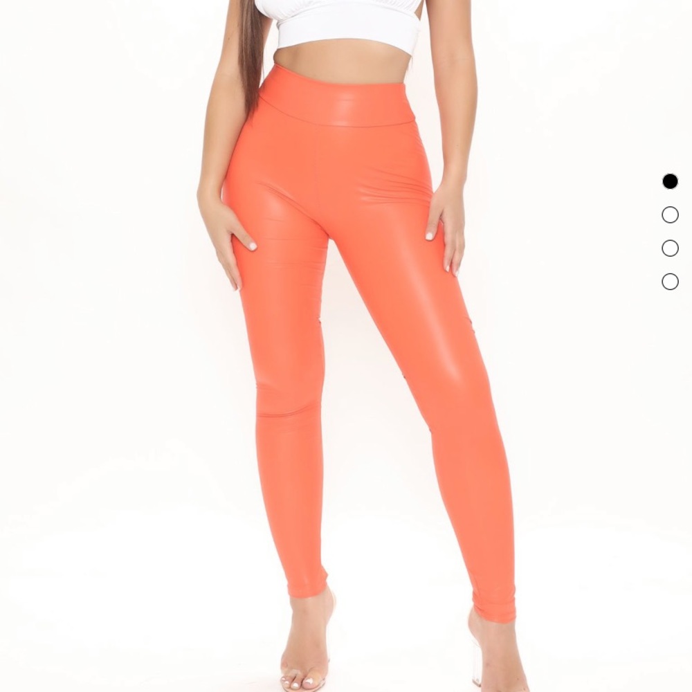 Orange Leather Leggings